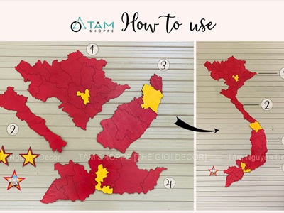 Bản đồ Việt Nam dán tường bằng gỗ mới nhất sau sát nhập [124x50cm - Tặng keo 3M] BANDO-01